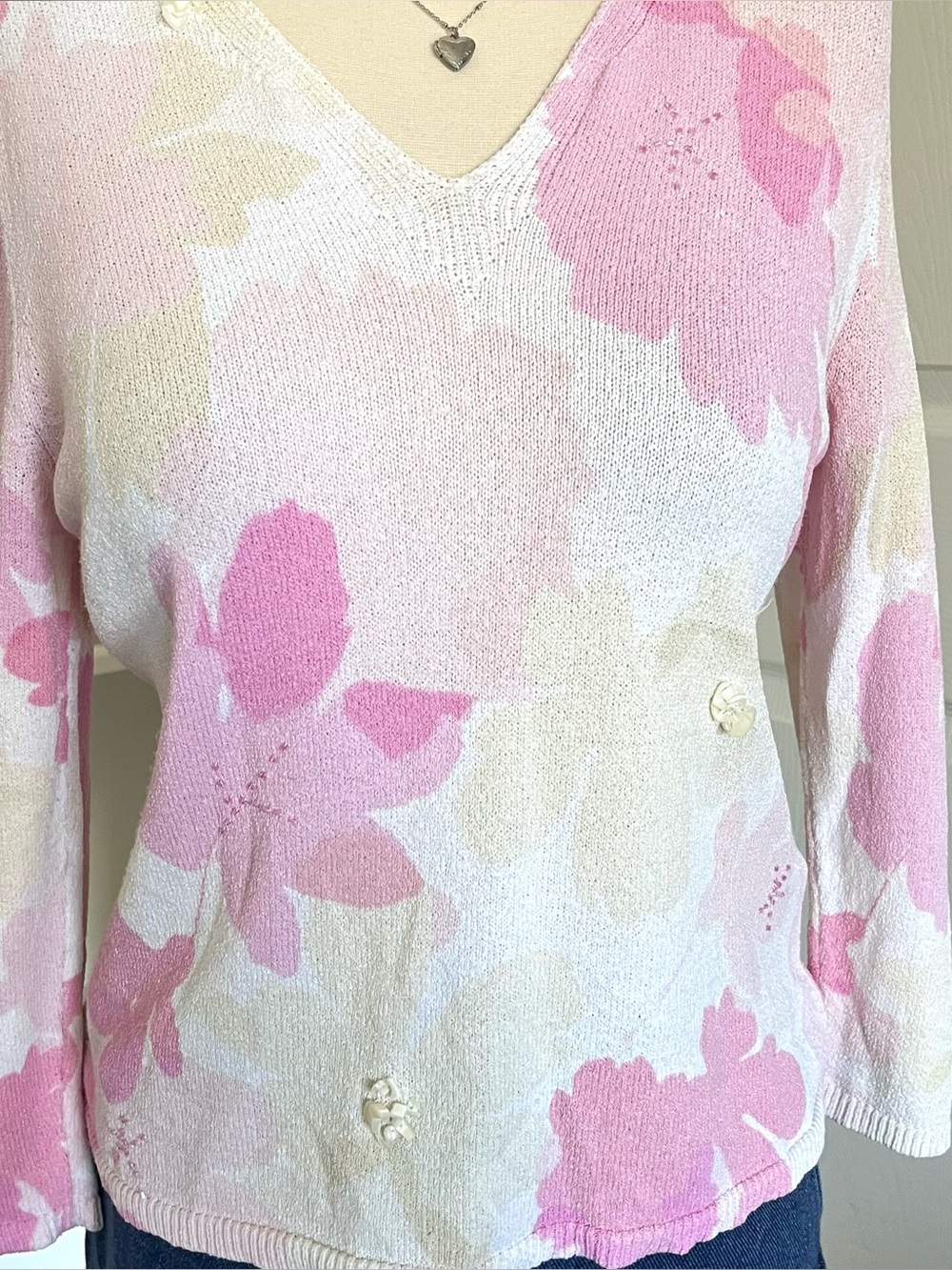 2000s Sigrid Olsen pink floral sweater - Picture 2 of 5